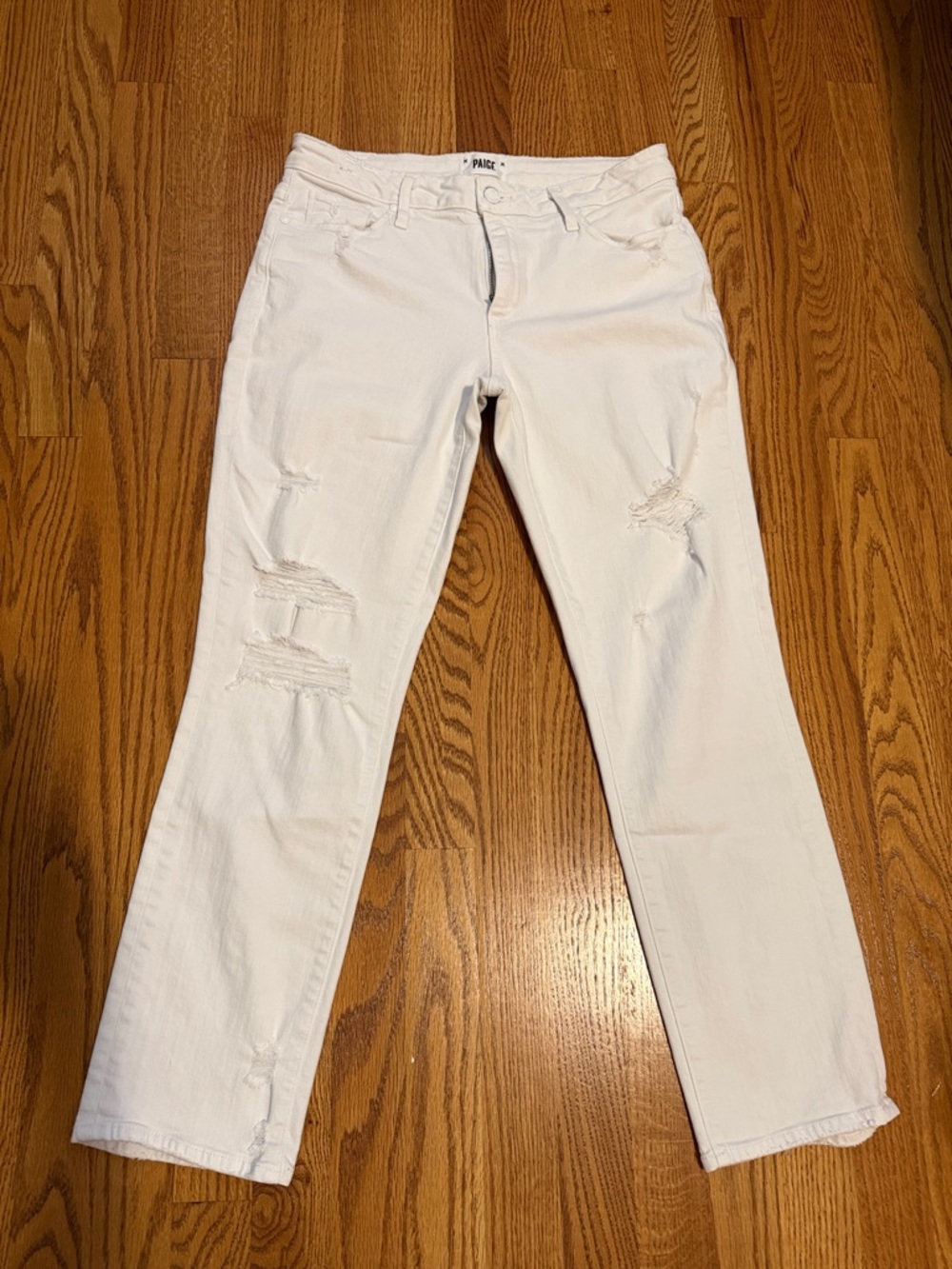 PAIGE White Straight-Leg Distressed Jeans for Women